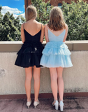 A Line Deep V Neck Tiered Tulle Homecoming Dress HZ1023