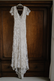 Elegant Sheath V Neck White Lace Long Prom Dress Evening Dress HZ1023