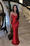 Charming Red Satin Long Mermaid Evening Dress Prom Dress HZ1023