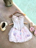 Fairy A Line Strap Flower Pink Tulle Satin Short Homecoming Dress Cocktail Dress HZ1023