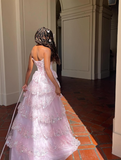 Princess A Line Sweetheart Neck Corset Appliques Pink Tulle Prom Dress Evening Dress HZ1023