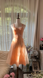 Cute A Line Strap Lace Applies Light Orange Chiffon Homecoming Dress Evening Dress HZ1023