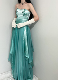 Blue Ombre Vintage A Line Sweetheart Neck Appliques Satin Chiffon Prom Dress Evening Dress HZ1023