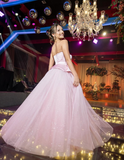 Elegant A Line Strapless Pink Tulle Satin Prom Dress Birthday Dress HZ1023