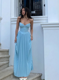 Elegant A Line Sweetheart Neck Blue Satin Long Prom Dress Evening Dress HZ1023