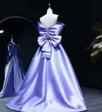 Elegant A Line Off the Shoulder Lilac Beaded Satin Prom Dress Evening Dress with Bow HZ1023