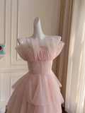 Elegant A Line Spaghetti Strap Layered Light Pink Tulle Short Homecoming Dress Cocktail Dress HZ1023