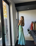 Mermaid Straps Ombre Green Floor Length Backless Prom Dress HZ1023