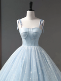 Star and Moon Fantasy Tulle A-Line Long Evening Dress, Blue Formal Sweet 16 Prom Dress Quinceanera Dress HZ1023