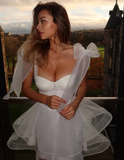 Black Bow A Line Spaghetti Strap Organza Short Homecoming Dress Cocktail Dress Outfits HZ1023