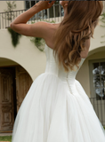 Simple A Line Strapless White Satin Tulle Long Wedding Dress HZ1023