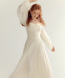 Ivory Gentle A Line Long Sleeve Chiffon Long Prom Dress Party Dress Outfits HZ1023