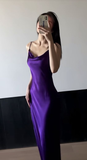 Sexy Sheath Straps Grape Satin Long Prom Dress HZ1023