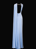 Romantic Sheath Strapless Blue Satin Open Back Long Prom Dress Graduation Prom Dress HZ1023