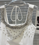 Cute A Line Strap Rhinestone White Satin Short Homecoming Dress Cocktail Dress HZ1023