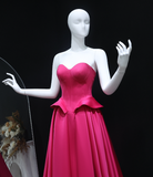 Hot Pink A Line Sweetheart Neck Satin Long Sweep Prom Dress Evening Dress HZ1023