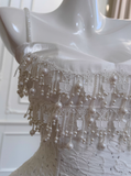 Cute A Line Spaghetti Strap Tiered Pearl White Lace Party Dress Evening Dress HZ1023