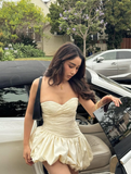 Cute A Line Sweetheart Neck Ivory Pleated Satin Short Homecoming Dress HZ1023