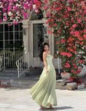 Gentle A Line Spaghetti Strap Green Chiffon Long Prom Dress Party Dress HZ1023