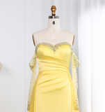 Elegant A Line Sweetheart Neck Long Sleeve Rhinestone Satin Long Prom Evening Dress HZ1023