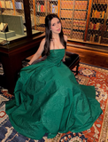 Green A Line Strapless Satin Long Prom Dress Evening Dress HZ1023