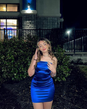 Simple Sheath Strapless Royal Blue Birthday Prom Dress Homecoming Dress HZ1023