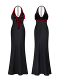 Cute Black Sheath Halter Satin Open Back Wedding Guest Dress Party Dress HZ1023