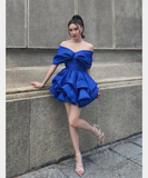 Unique Blue Off The Shoulder Homecoming Dresses HZ1023
