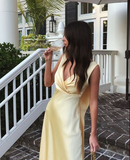 Elegant Yellow V Neck Prom Dress Long Evening Dress HZ1023