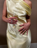 Yellow Sheath Column Open Back Satin Long Prom Dress Evening Dress HZ1023