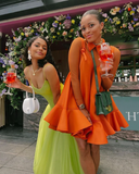 Cute A Line Spaghetti Strap Green Pleated Tulle Party Dress Evening Dress HZ1023