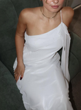 Elegant Sheath One Shoulder White Chiffon Long Prom Dress Evening Dress HZ1023