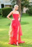 Sexy Red Slit Long Prom Dress Strapless Evening Dress HZ1023