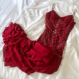 Sexy Sheath Spaghetti Straps Beade Chiffon Long Prom Dress Evening Gown HZ1023