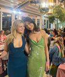 Green Sheath Spaghetti Straps Sequin Open Back Long Prom Dress Evening Dress HZ1023