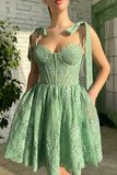 Green Sweetheart Lace Homecoming Dress HZ1023