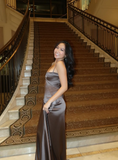 Simple Brown Spaghetti Straps A Line Prom Dress Party Dress HZ1023