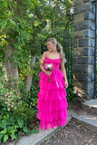 Spaghetti Straps Tiered Tulle Long Prom Dress Formal Evening Dress HZ1023