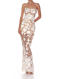 Champagne Sheath Strapless Appliques Tulle Long Party Dress Evening Dress HZ1023