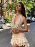 Sexy V Neck Sheath Two Piece Chiffon Homecoming Dress Outfits HZ1023