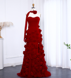 Stunning A Line Sweetheart Neck 3D Flower Burgundy Prom Dress Evening Dress HZ1023