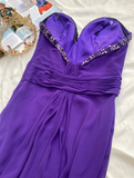 Purple A Line Sweetheart Neck Rhinestone Chiffon Long Prom Dress Evening Dress HZ1023