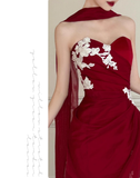 Burgundy Mermaid Sweetheart Neck White Applique Tulle Prom Dress Party Dress HZ1023