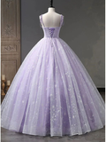 Star and Moon Fantasy Tulle A-Line Long Evening Dress, Blue Formal Sweet 16 Prom Dress Quinceanera Dress HZ1023