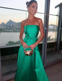 Elegant A Line Strapless Green Satin Long Prom Dress Evening Dress HZ1023