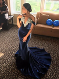 Gorgeous Off-the-Shoulder Applique Velvet Mermaid Prom Dresses HZ1023