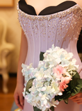 Lilac A Line Sweetheart Neck Beaded Satin Chiffon Long Prom Dress Evening Dress HZ1023