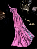 Vintage Mermaid One Shoulder Beaded Pink Satin Long Prom Dress Evening Dress HZ1023