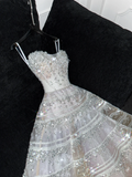 Exquisite White Beaded Ball Gown Strapless Sequin Tulle Prom Dress Party Dress HZ1023
