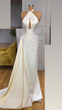 Mermaid Halter Sleeveless Ivory Long Prom Dress HZ1023